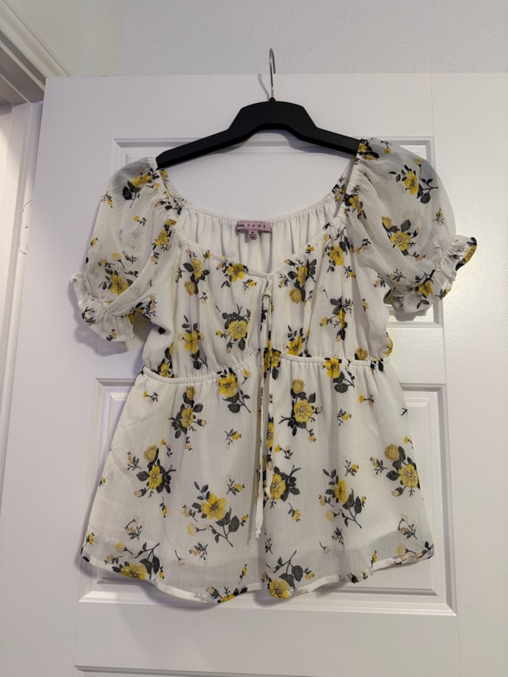 Crave Fame White Blouse with Yellow Rose Print